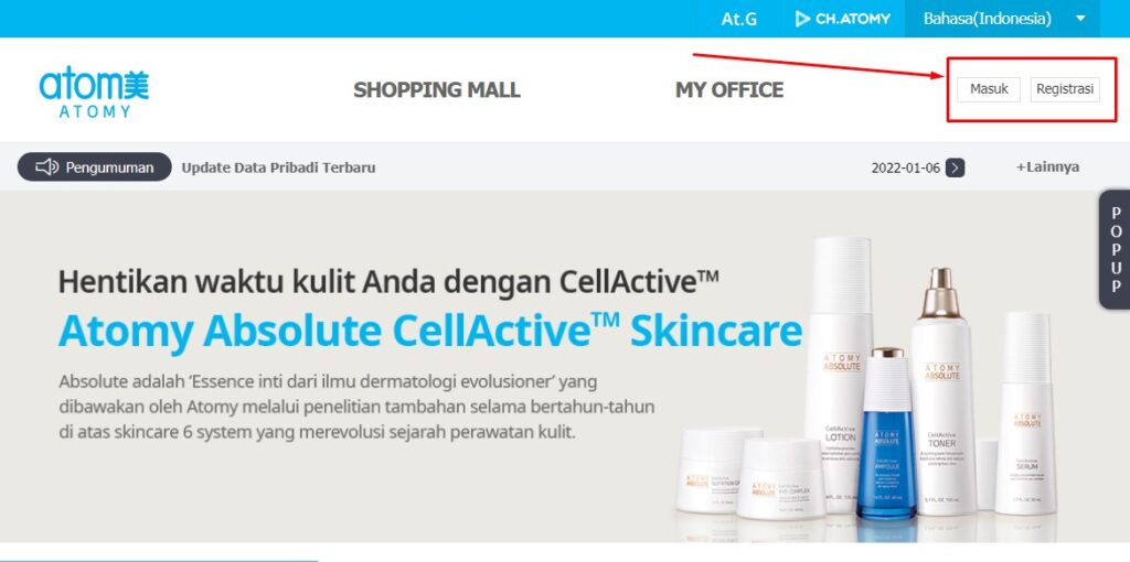 Klik Registrasi Member Atomy Indonesia
