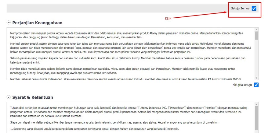 Setuju Persyaratan Daftar Atomy Member